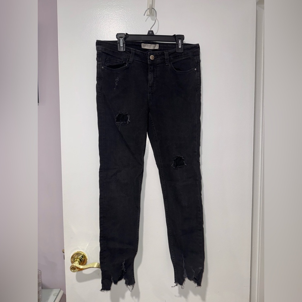 Zara Black Ankle Distressed Jeans